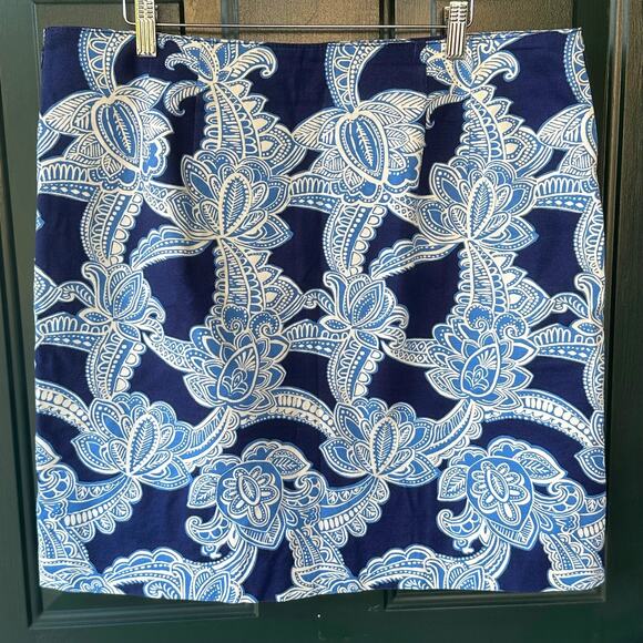 Talbots Blue White Floral Cotton Skirt 14 Resort Preppy Coastal Classic Summer - Picture 1 of 7